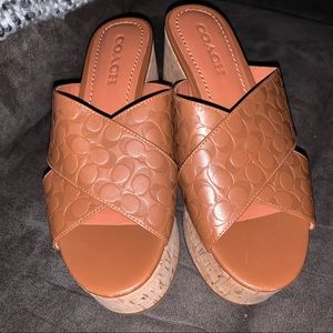 Coach Corked Wedge Platform Embossed Slides